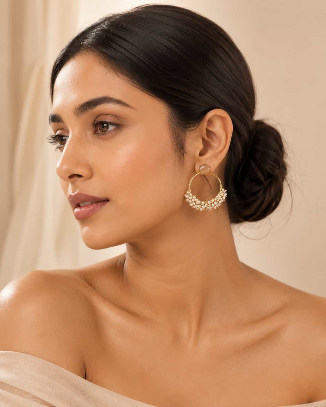 Champagne Pearl Bloom Handcrafted Anti-Tarnish Hoops - Image 2