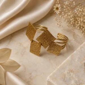 Golden Mosaic Square Cuff Anti-Tarnish Brass Bracelet