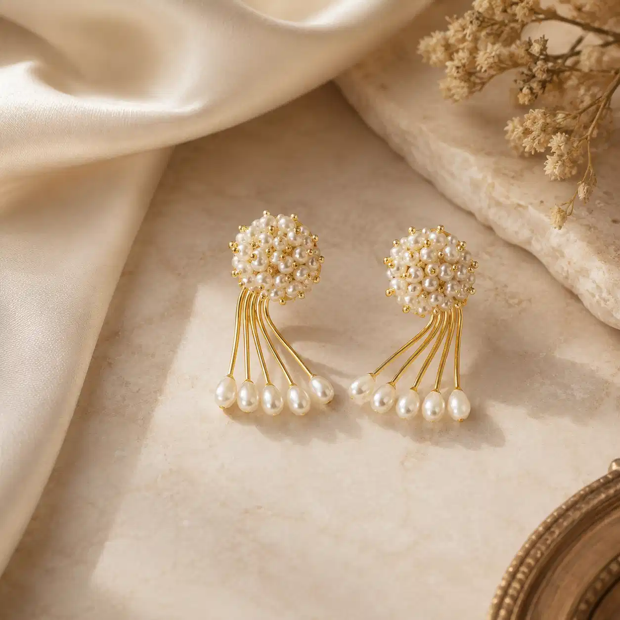 Celeste Pearl Plume Handcrafted Anti-Tarnish Earrings