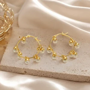 Aurelia Pearl Bell Charm Handcrafted Anti-Tarnish Hoop Earrings