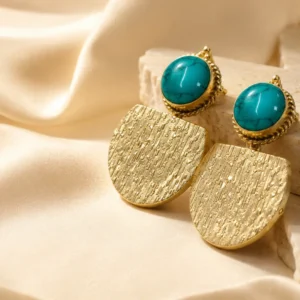 Turquoise Muse Textured Drop Anti-Tarnish Brass Earrings