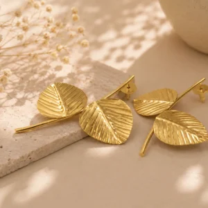 Golden Leaf Muse Anti-Tarnish Brass Earrings