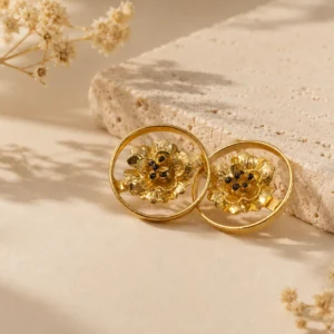 Noir Bloom Halo Anti-Tarnish Brass Earrings