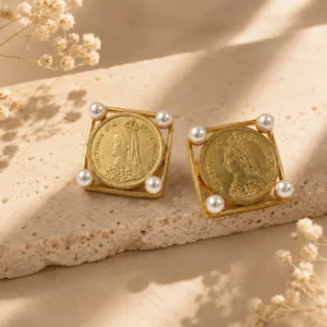 Heritage Luxe Pearl Coin Anti-Tarnish Brass Earrings