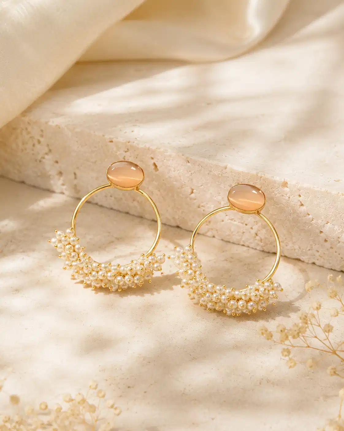 Champagne Pearl Bloom Handcrafted Anti-Tarnish Hoops - Image 3