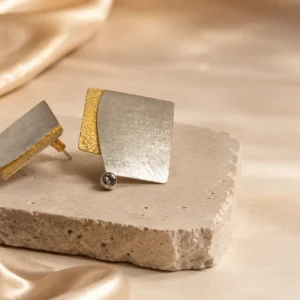 Dual Grace Square Anti-Tarnish Brass Earrings