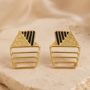 Noir Deco Frame Anti-Tarnish Brass Earrings