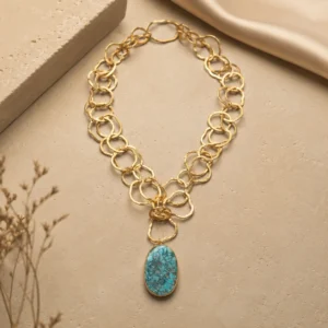 Turquoise Luxe Link Anti-Tarnish Brass Necklace