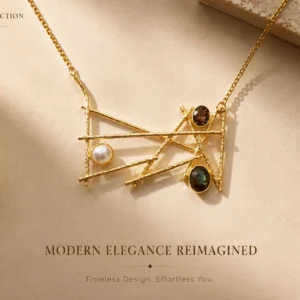 Modern Muse Geometric Pearl Anti-Tarnish Brass Necklace