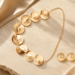 Golden Solaris Disc Anti-Tarnish Brass Necklace Set