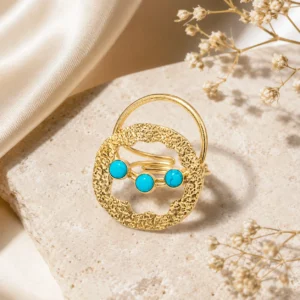 Turquoise Orbit Anti-Tarnish Brass Statement Ring