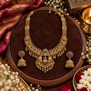 Rajwada Lakshmi Temple Anti-Tarnish Brass Necklace Set