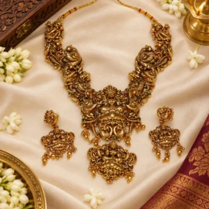 Mahalakshmi Heritage Temple Anti-Tarnish Brass Necklace Set